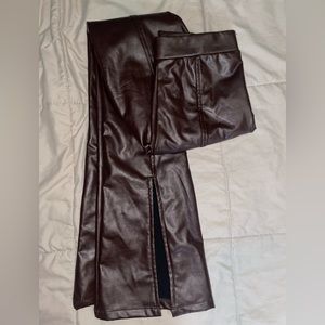Brown pleather flare pants